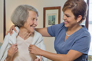 Skilled nurse assisting Brethren Village resident