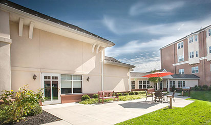 Outdoor patio of retirement living apartment unit