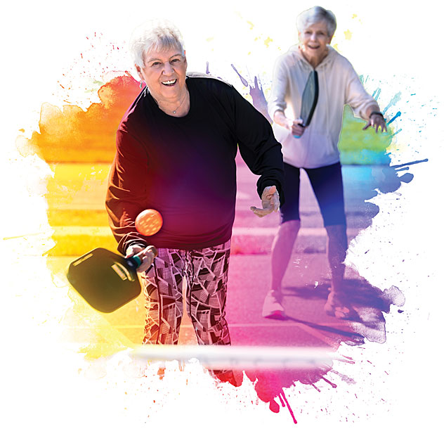 Brethren Village women playing pickleball