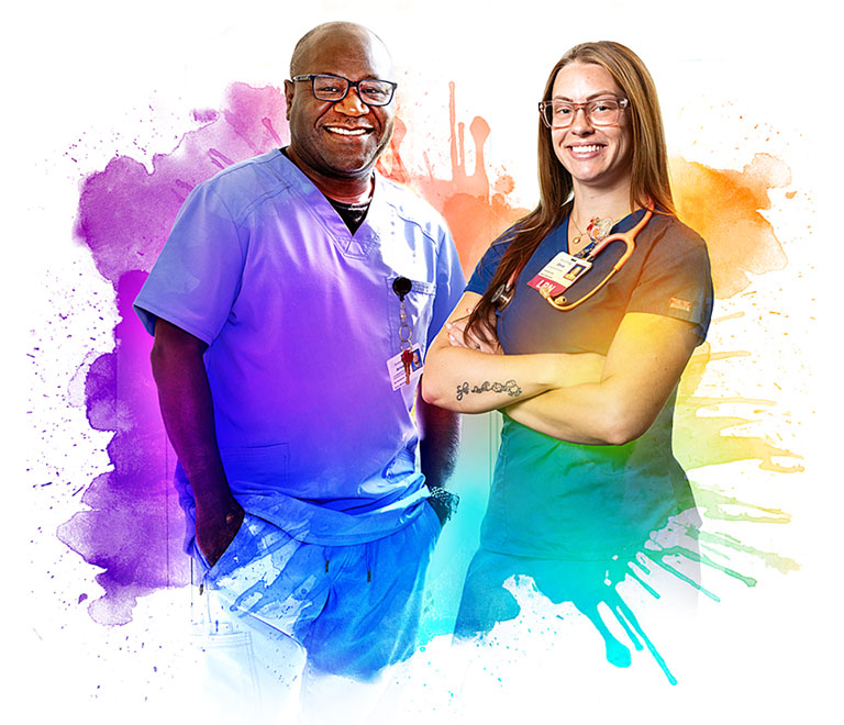 Smiling male and female BV nurses