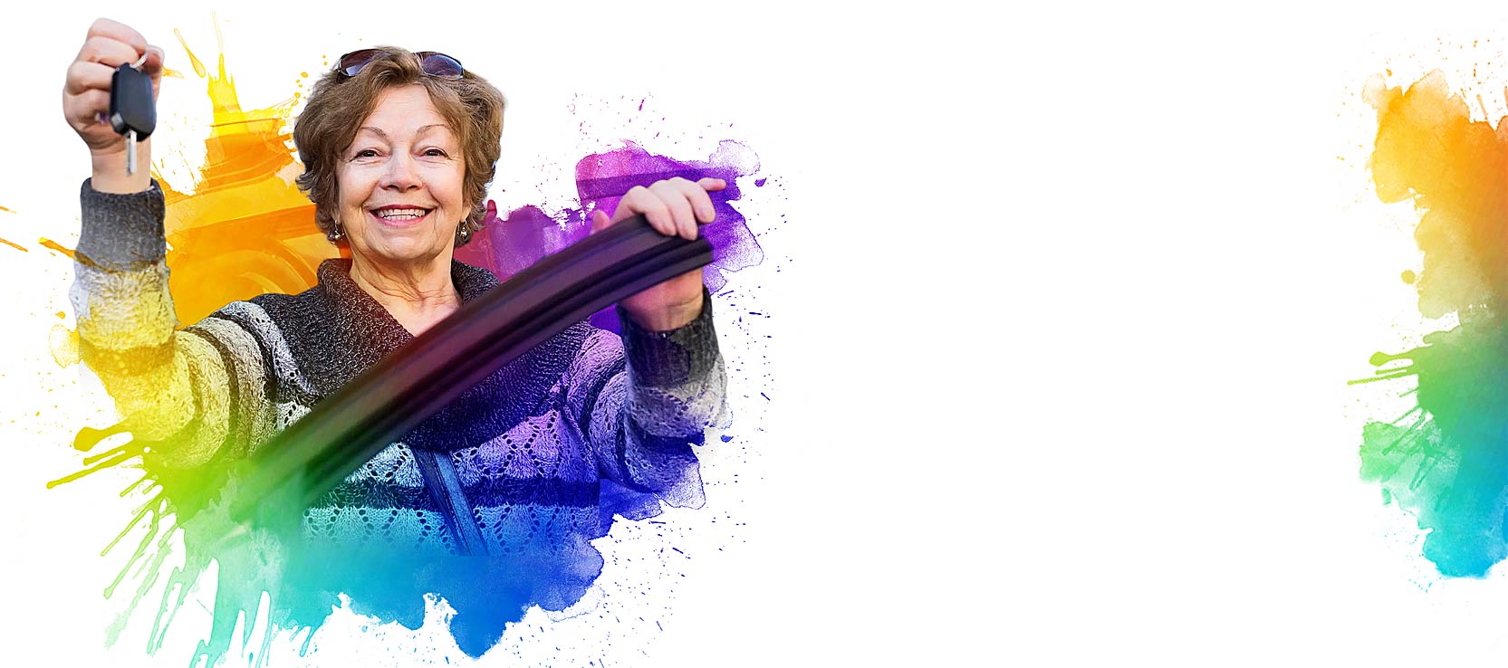 Woman standing behind door of a car she's about to donate and holding up key